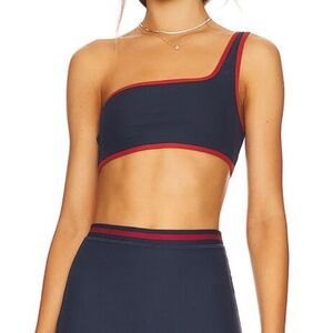 WeWoreWhat Contrast One Shoulder Sports Bra Blue Red Size Large NWT